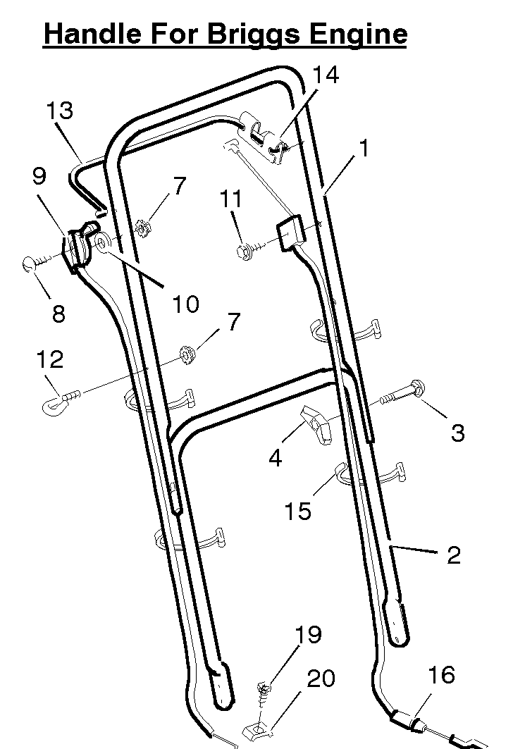 Handle Assembly Diagram and Parts List for 20255X19C 1996 Briggs and Stratton Lawn Mower